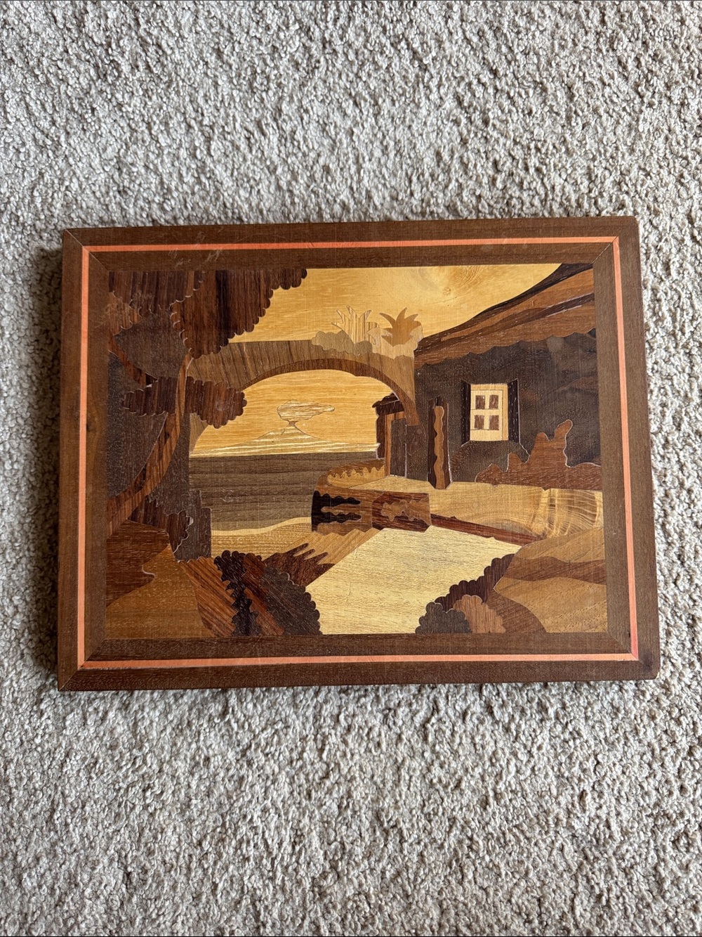 Italian Vintage Wood Marquetry Wall Art